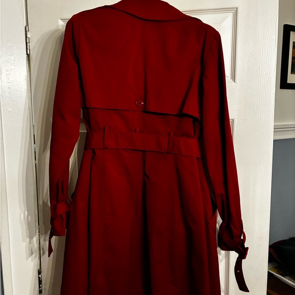 New York & Company Red Trench Coat with Belted Waist - Picture 2 of 3